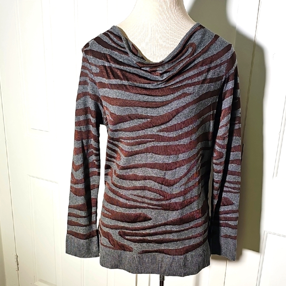 DANA BUCHMAN‎ Gray and Brown Women's Sweater With Animal Print. NWT